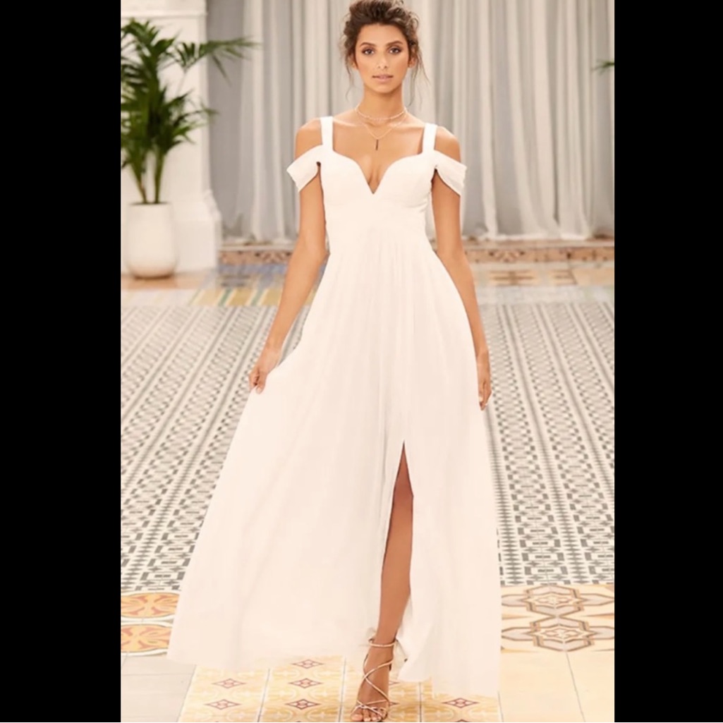 Lulu’s Ocean Of Elegance Bariano Wedding Dress Ivory Cream Off The Shoulder